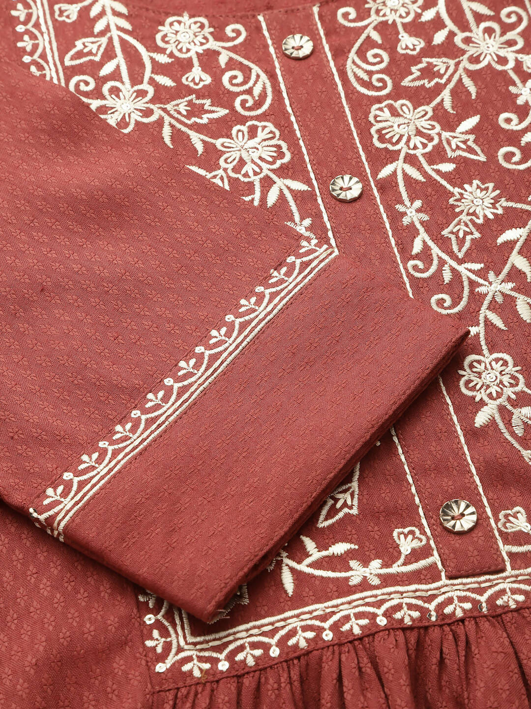 Brown Poly Rayon Floral Embroidered Top - Zeny