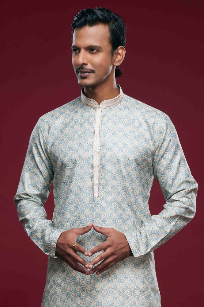 Raivat Ethnic Art Silk Digital Print Pintux Work Kurta Pajama In Sky Blue Colour