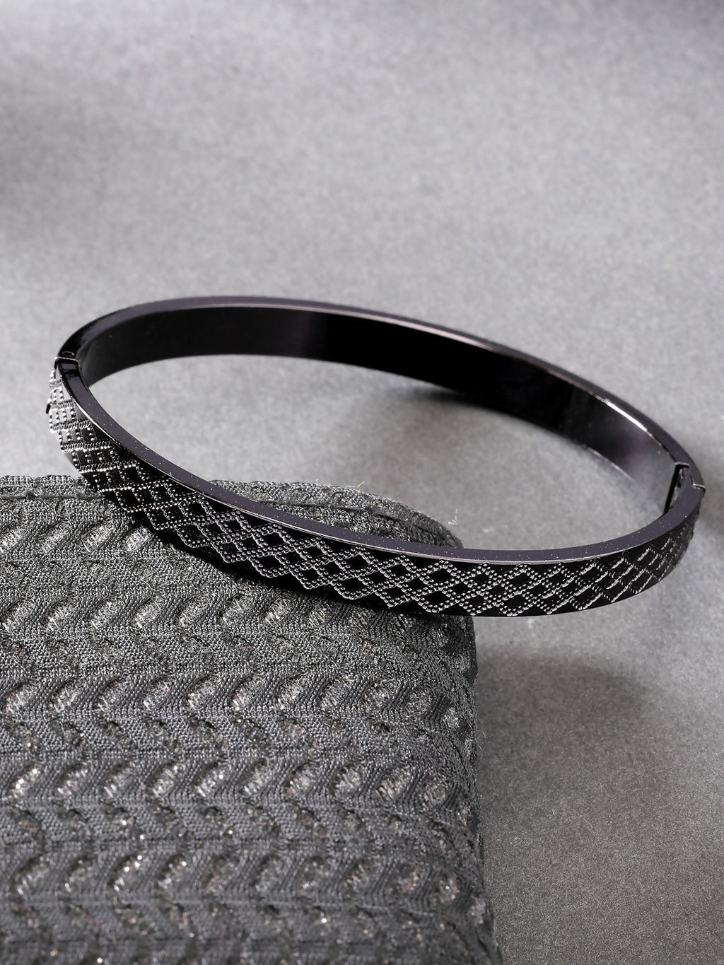 NVR Men's Black Rhodium-Plated Stainless Steel Kada Bracelet - Distacart