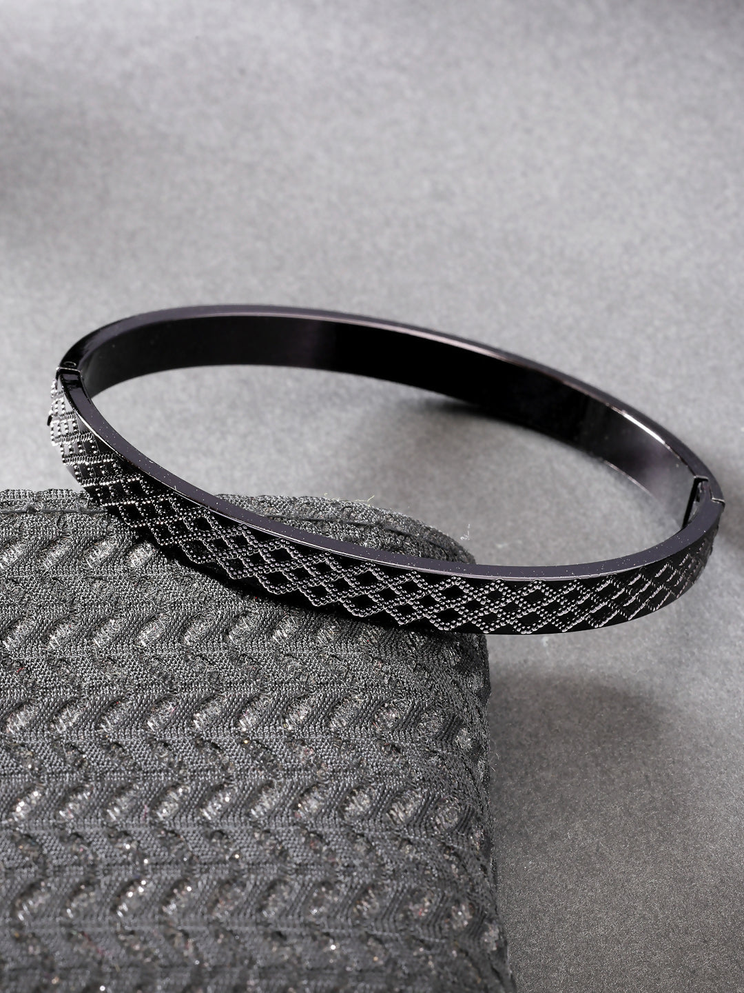NVR Men's Black Rhodium-Plated Stainless Steel Kada Bracelet - Distacart