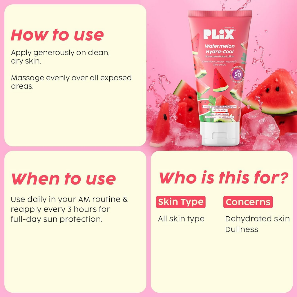 PLIX The Plant Fix Watermelon Hydra-Cool Sunscreen Body Lotion With Spf 50 Pa++++ - Distacart