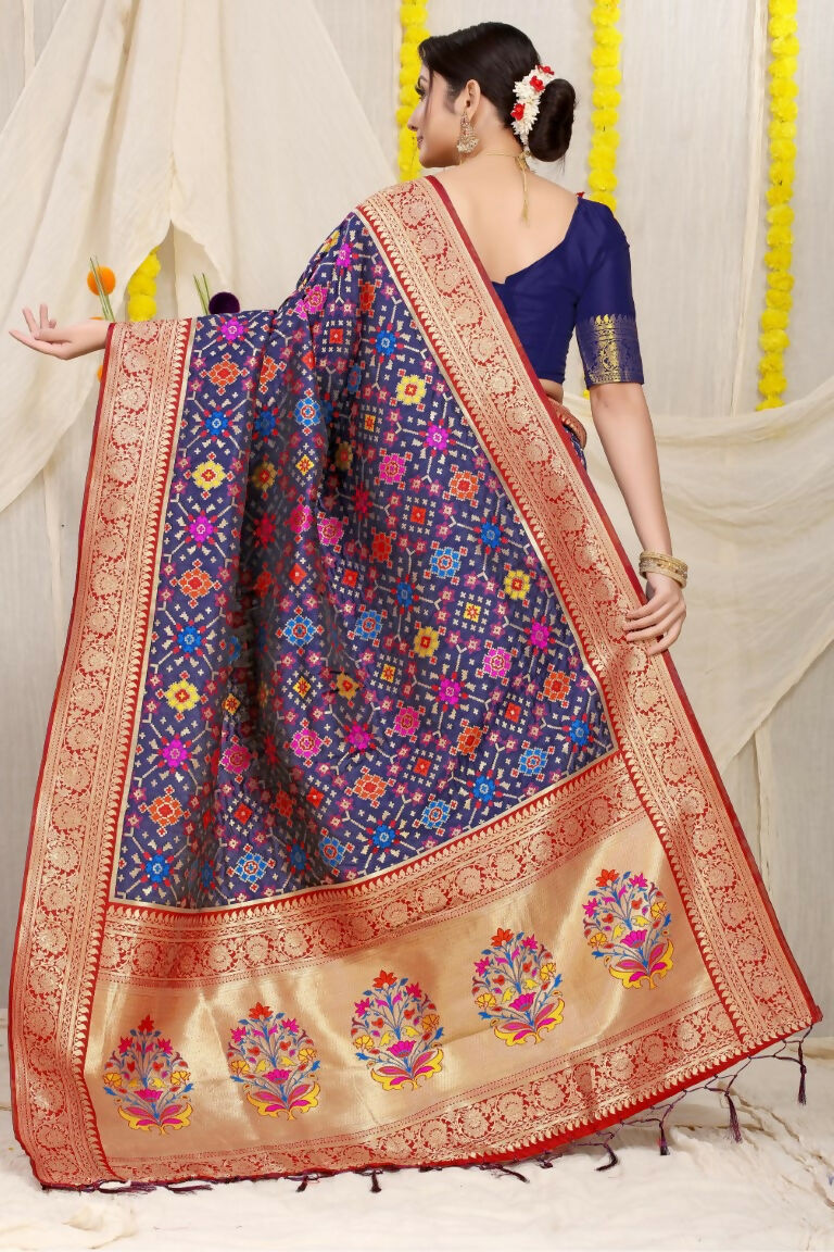 Jyoti Fashion Women's Navy Blue Patola Silk Zari Woven Saree with Blouse - Distacart