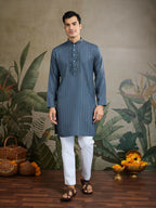Vastranavya Blue Grey Exclusive Viscose Rayon Festival Wear Real Mirror Work Kurta with Dupatta
