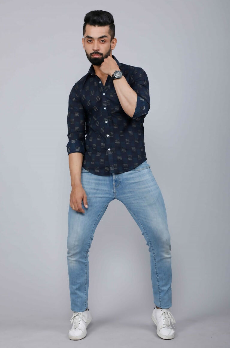 Miravan Men's Blue Spread Collar Floral Print Casual Shirt
