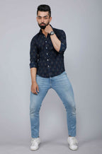 Miravan Men's Blue Spread Collar Floral Print Casual Shirt