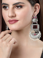 NVR Women's Silver-Plated Artificial Stones and Beads Chandbali Earrings - Distacart