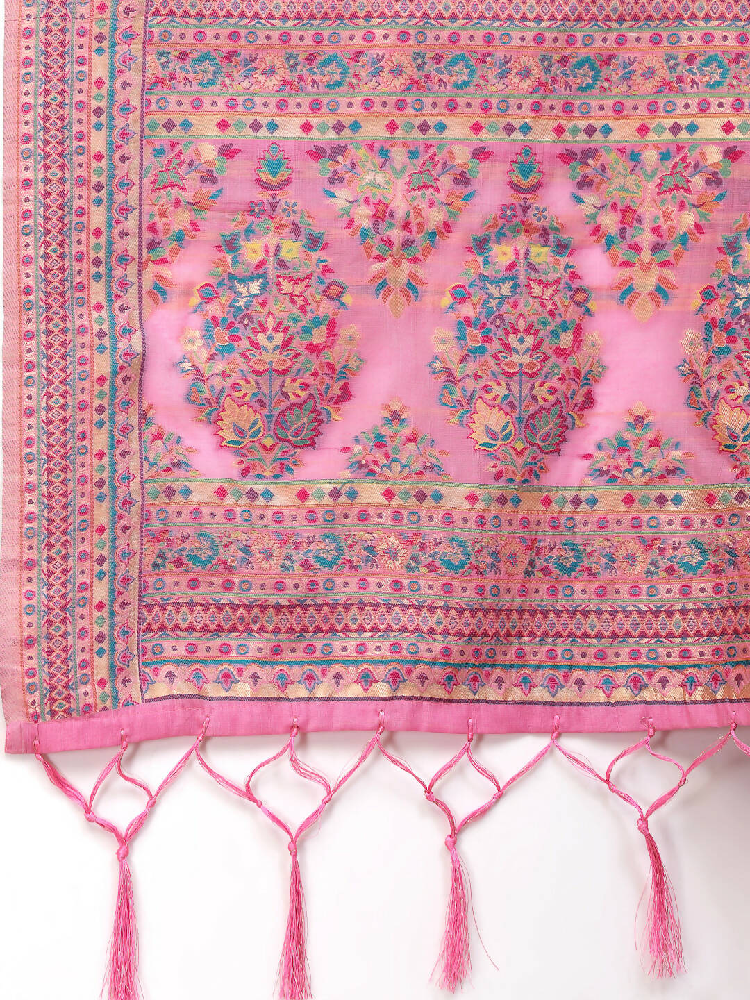 Pink Silk Blend Woven Design Saree With Unstitched Blouse Piece - Aloki