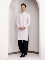 Light Pink Georgette Designer Chikankari Embroidery Work Men's Kurta - Mahotsav
