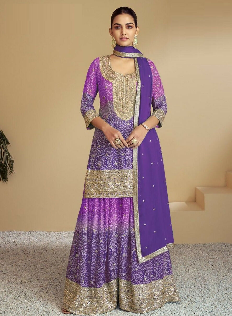 Anaita Lavender Digital print with Embroidered Silk Stitched Plazo Suit(Free Size) - Distacart