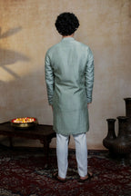 Falling Raw Silk Olive Green Kalika Kurta Set By Hilo Design
