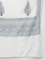 YuftaWomen Navy Blue & White Yoke Design Thread Work Cotton Kurta with Palazzo & Dupatta