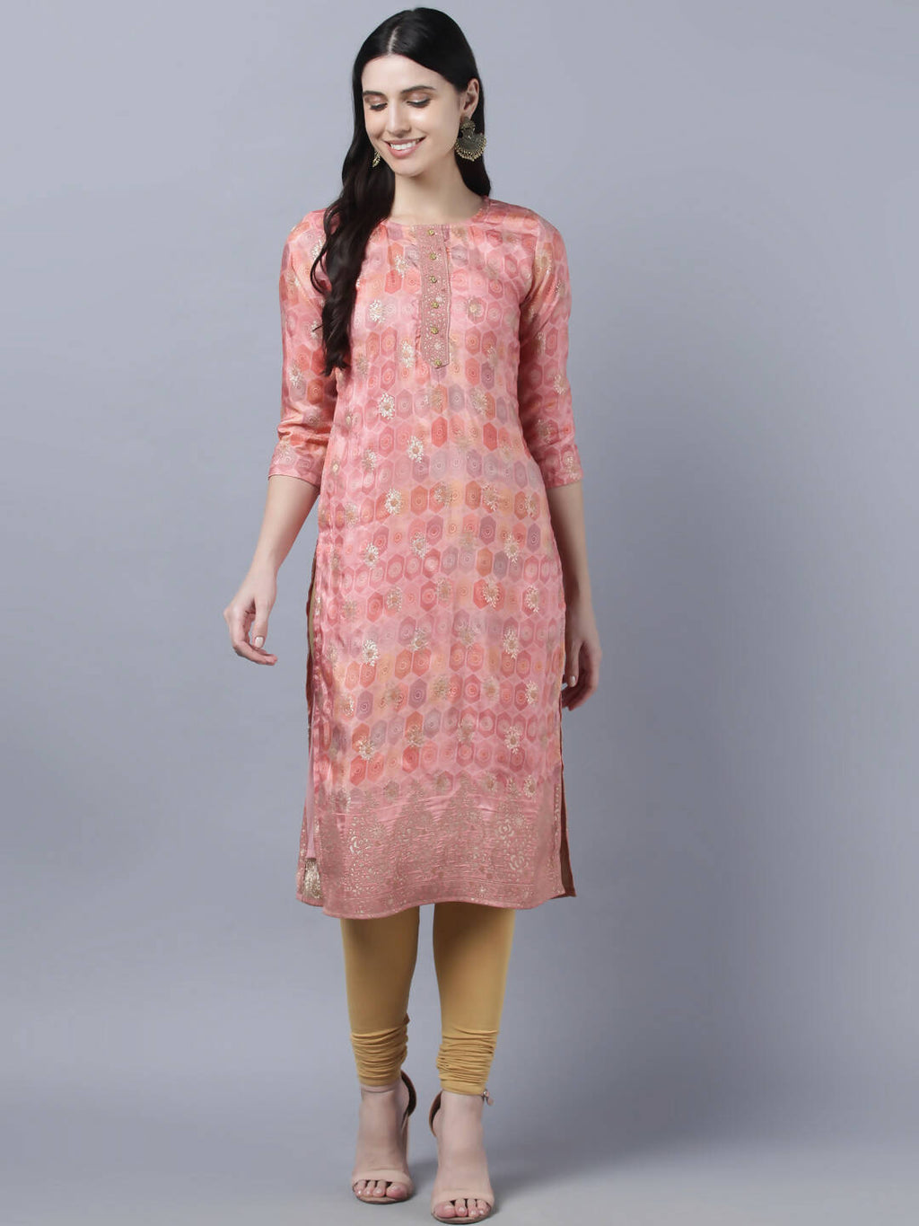 Myshka Stylish Pink 3/4 Sleeve Women's Kurta - Distacart