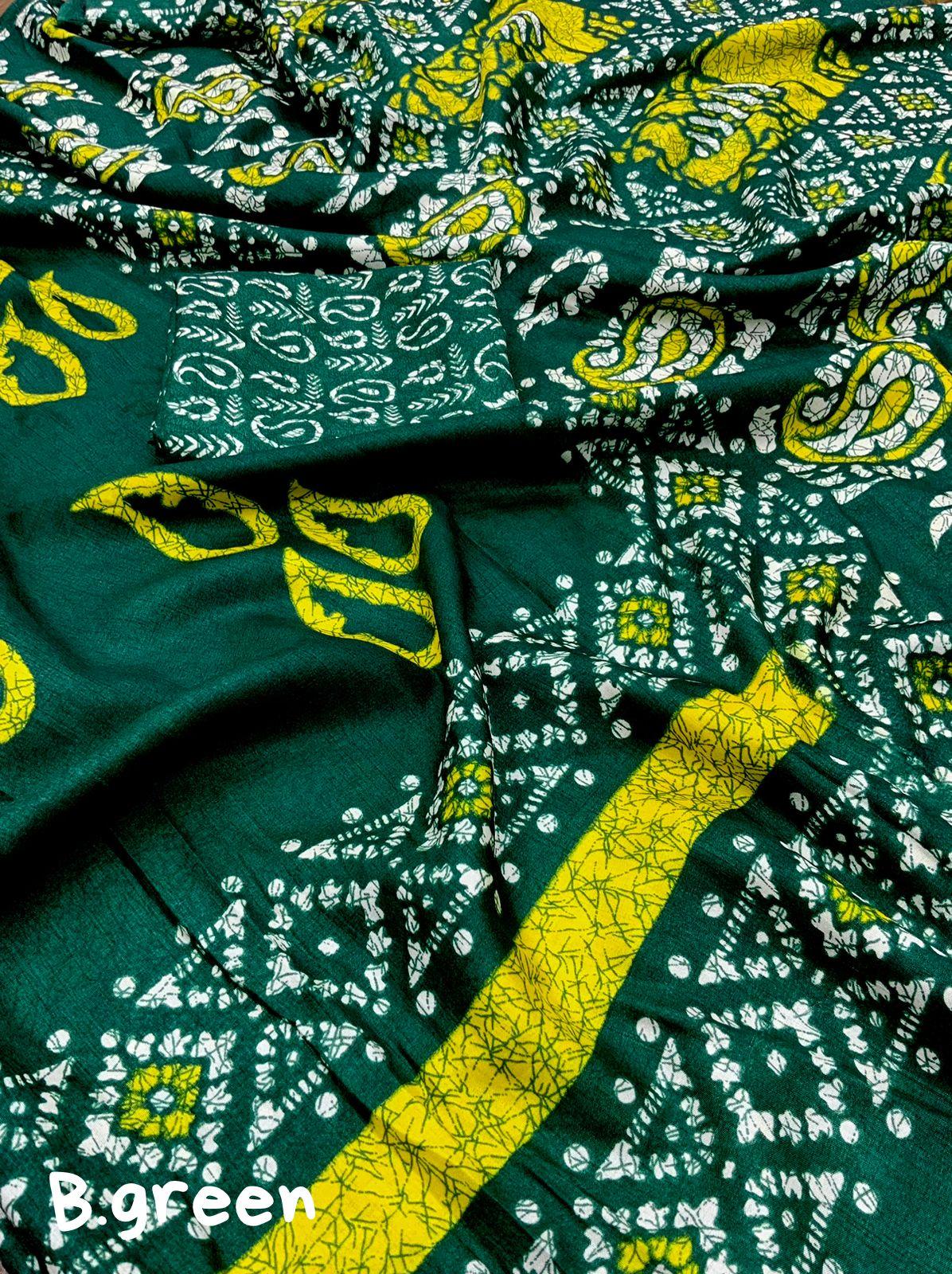 Green Silk Blend Ethnic Motifs Saree with Unstitched Blouse - Hiral Fashion