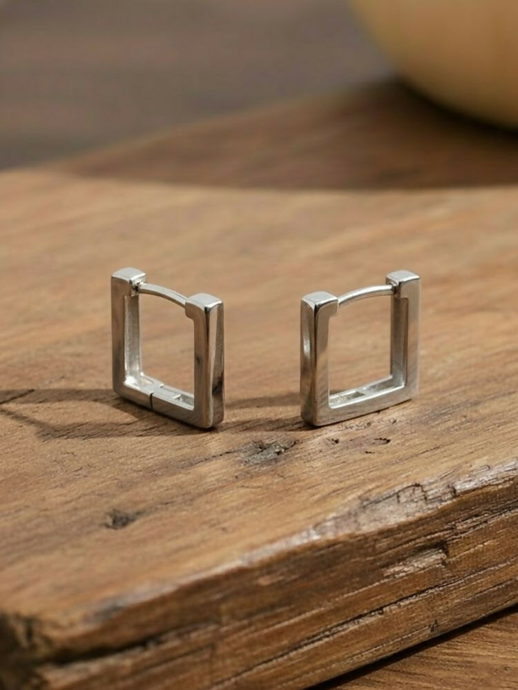 NVR Men's Silver Plated Geomatric Shaped Hoop Earrings - Distacart