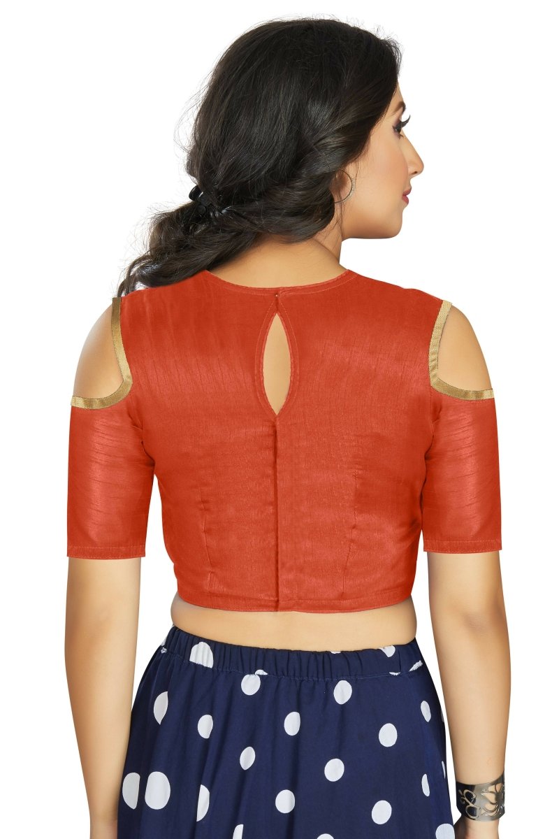 Aastha Fashion Women's Orange Art Silk Cold Shoulder Sleeve Readymade Blouse