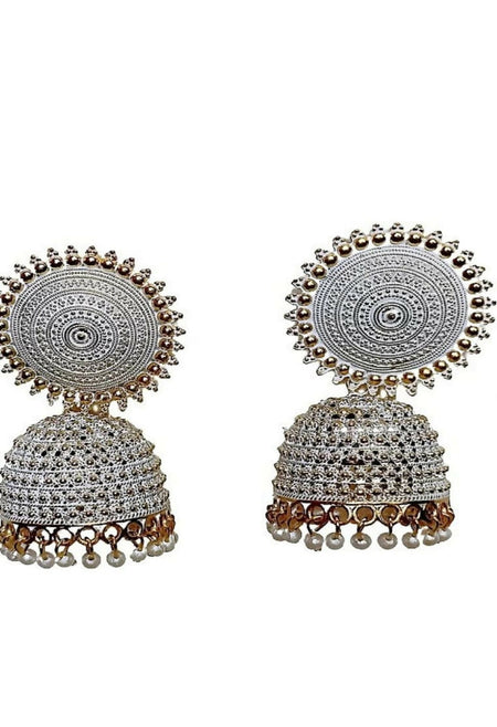 Mominos Fashion Joharkamal Gold-Polished Meenakari Jhumkas For Women & Girls (Grey)