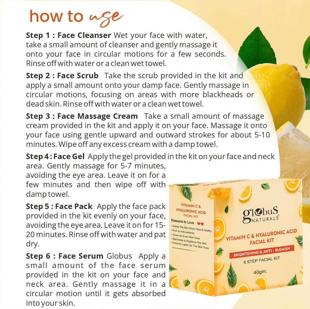 Globus Naturals Vitamin C & Hyaluronic Acid Facial Kit - Distacart