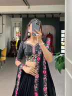 Vastranavya Party Wear Sequins And Delicate Embroidery Work Belt Lehenga Choli - Black