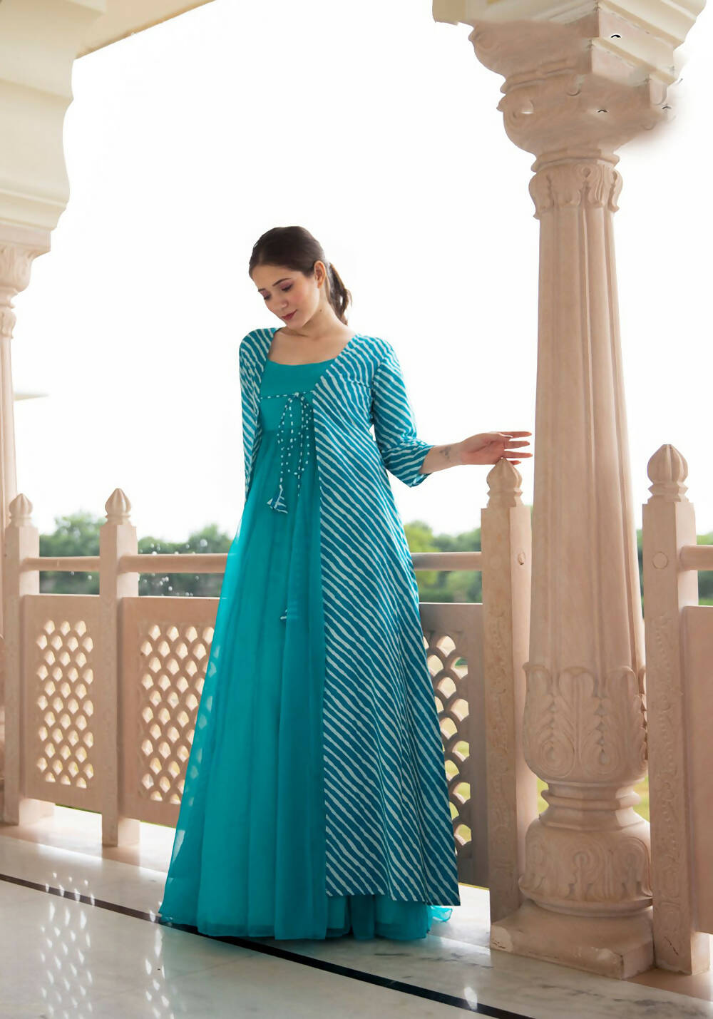 Partywear Designer Digital print Sky Pure Georgette Gown - Anbazaar - Distacart