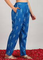 Aavyora Women's Blue Ikat Printed Ethnic Co-ord Set - Distacart