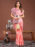 Shree Shyam Fashion Anaya Peach Linen Cotton Saree