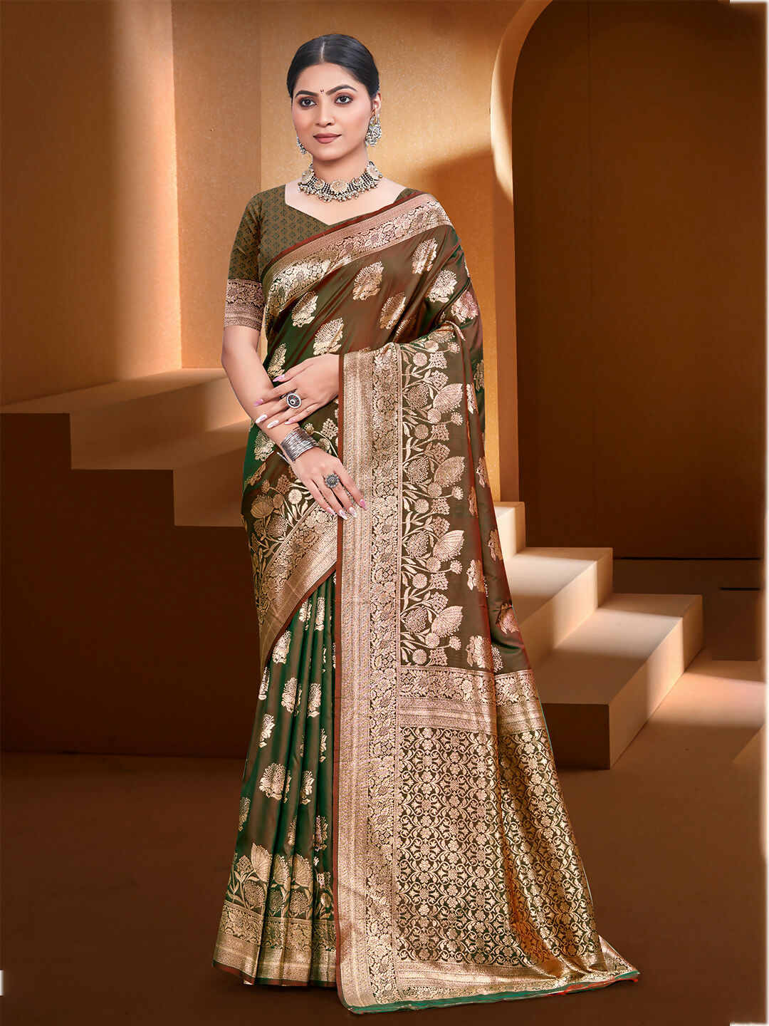 Sangam Prints Brown Silk Woven Work Traditional Saree