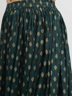 Rudra Bazaar Green Gold Printed Straight Kurta with Gold Printed Skirt & Dupatta - Distacart