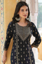 Juniper Black Rayon Festive Printed Straight Kurta For Women - Distacart