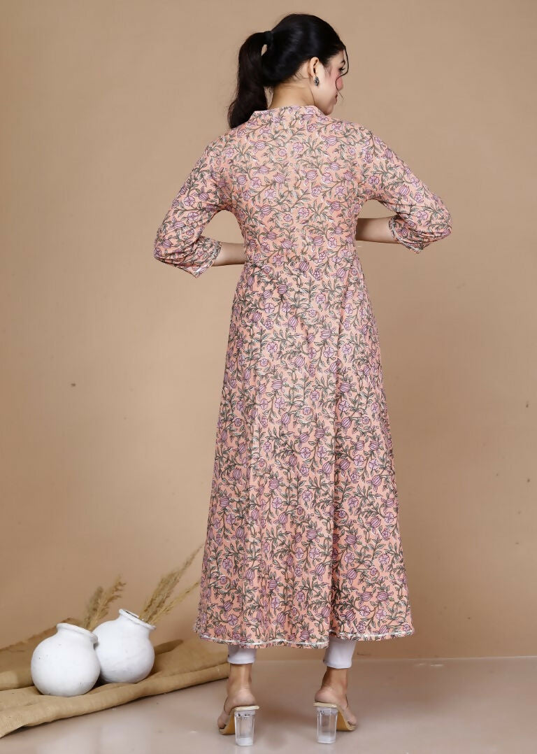 Miravan Women's Surpassing Orange Partywear Floral Printed Anarkali Kurta Dupatta 