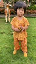 Mhyssa Zeke Half Sleeve Wrap Style Yellow and Red T-shirt With Long Pant Set For Kids