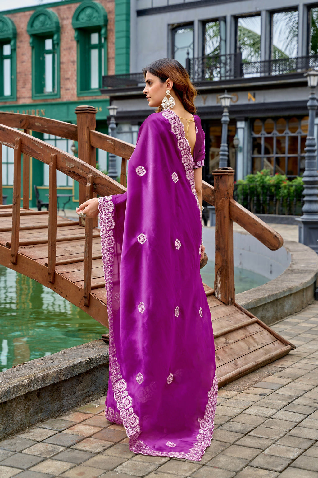 Vastranavya Purple Embroidery Work Shimmer Chiffon Saree with Unstitched Blouse - Distacart