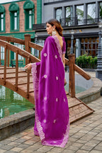 Vastranavya Purple Embroidery Work Shimmer Chiffon Saree with Unstitched Blouse - Distacart