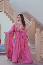 Joban Fashion Pink Crush Sequence Embroidery Work Kurta Set - Distacart