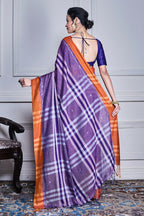Morchari Purple Cotton Handloom Mirror Work Saree Unstitched Blouse - Distacart
