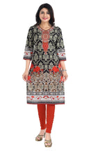 Snehal Creations Deep Black Designer Digital Print Cotton Slub Fabric Long Kurti Tunic - Distacart