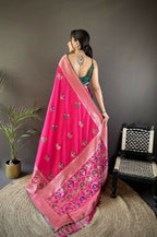 Joban Fashion Rani Pink Elephant & Floral Motifs Soft Lichi Silk Banarasi Saree - Distacart