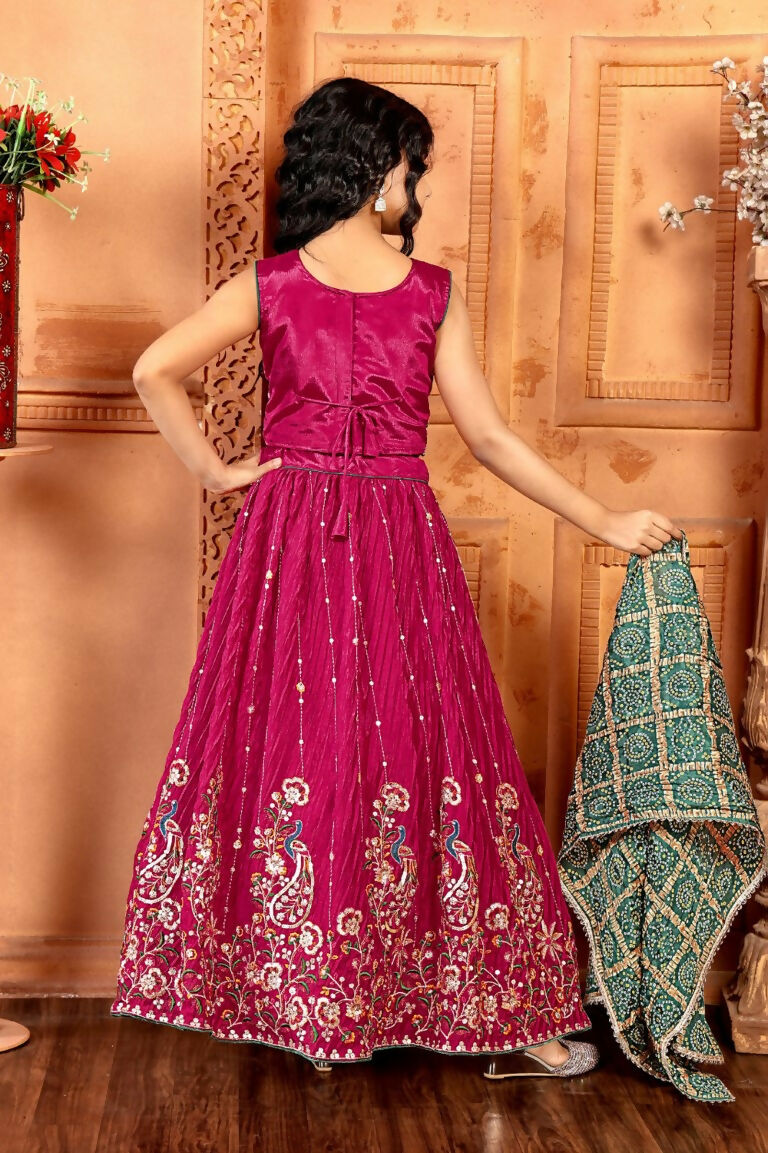 Kids Functional Designer Pink Chinon Fab Lehenga choli - Aaradhna