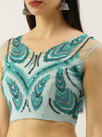 House of Panchhi Seagreen Net Sequins Embroidered Lehenga & Blouse with Dupatta