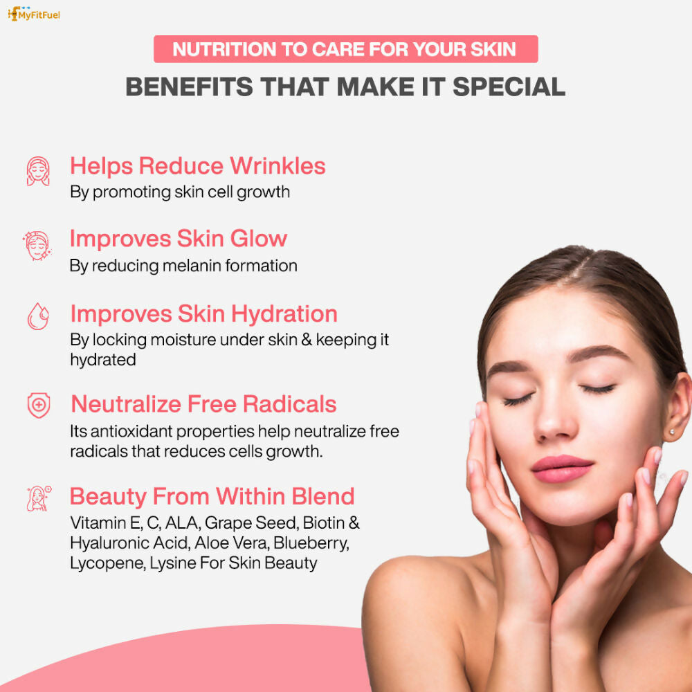MyFitFuel Skin Beauty Glutathione + Lycopene, Vitamin C & E, Hyaluronic Acid, Biotin Capsules