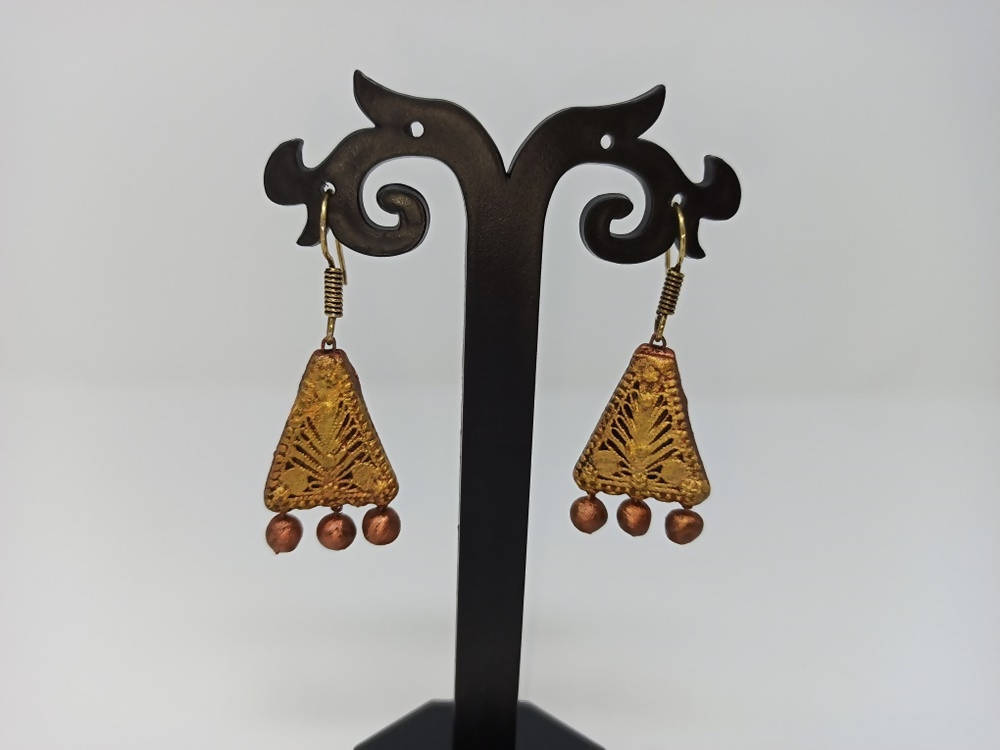 Terracotta Boho Ear Hangings-Copper Gold