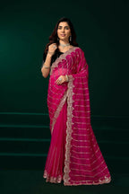 Joban Fashion Rani Pink Net Party Wear Sarees - Distacart