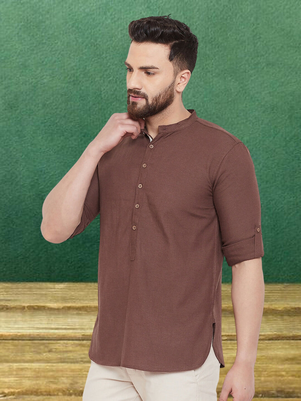 Even Apparels Men's Linen Brown Kurta