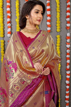 Jyoti Fashion Women's Wine Paithani Silk Zari Woven Saree with Blouse