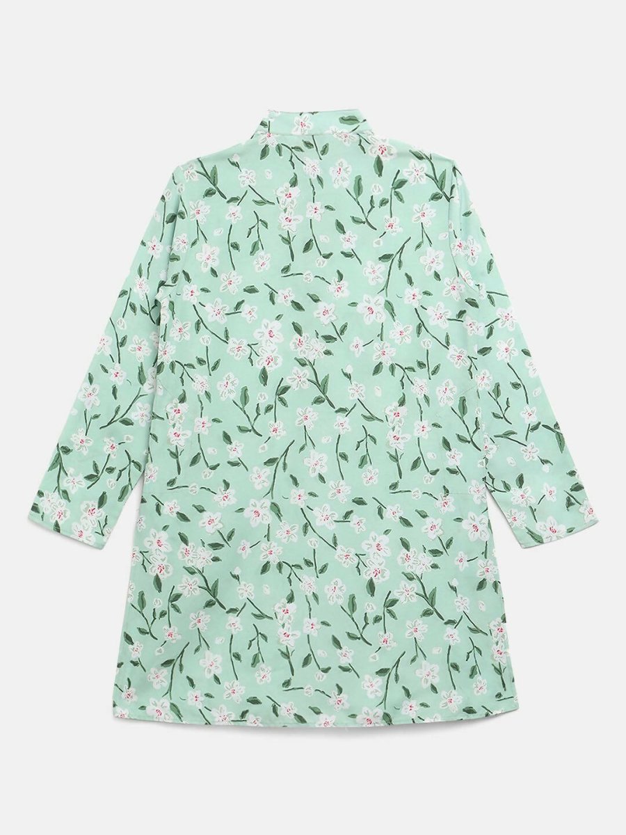 Ahalyaa Mint Green Poly Rayon Digital Print Kids Kurta Churidar Set For Boys
