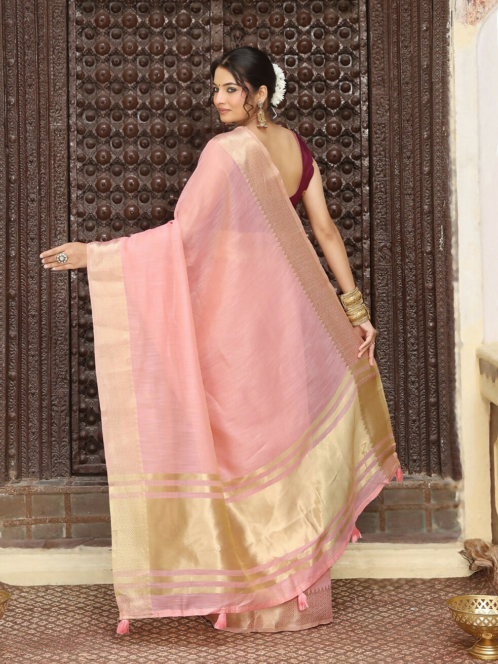 Shree Shyam Fashion Pink Cotton Saree - Distacart
