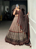Vastranavya Bandhej And Ajarakh Print Tussar Silk Lehenga Choli - Brown