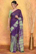 Very Much Indian Tie & Dye Handloom Mul Cotton Saree - Blue Green - Distacart