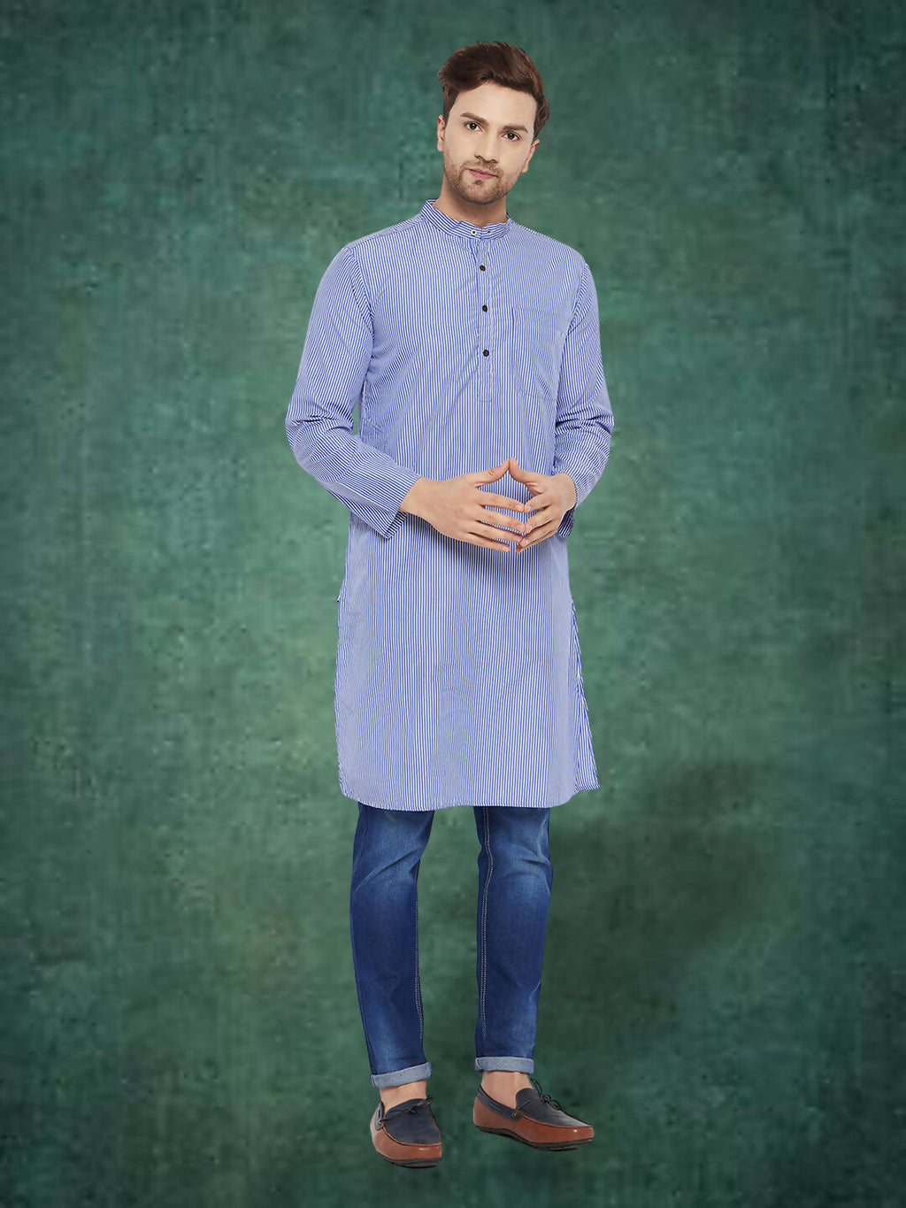 Even Apparels Men's Pure Cotton Blue Striped Kurta