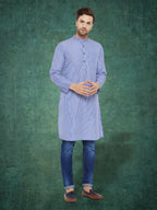 Even Apparels Men's Pure Cotton Blue Striped Kurta