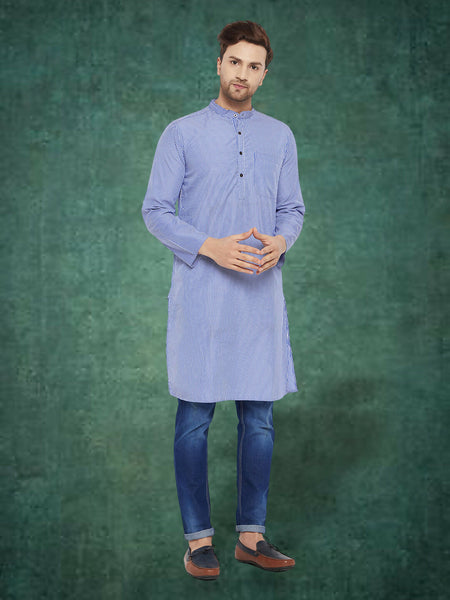 Even Apparels Men's Pure Cotton Blue Striped Kurta
